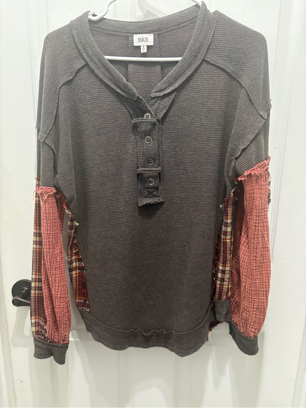 BKE Charcoal Waffle Henley Top